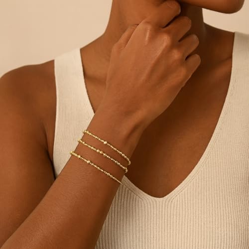 Gold Beaded Cross Bracelet for Women, 14K Plated Adjustable Stackable Dainty Bracelets, Non Tarnish Fashion Jewelry Set Gifts for Women Birthday Friendship - color: Colors-16