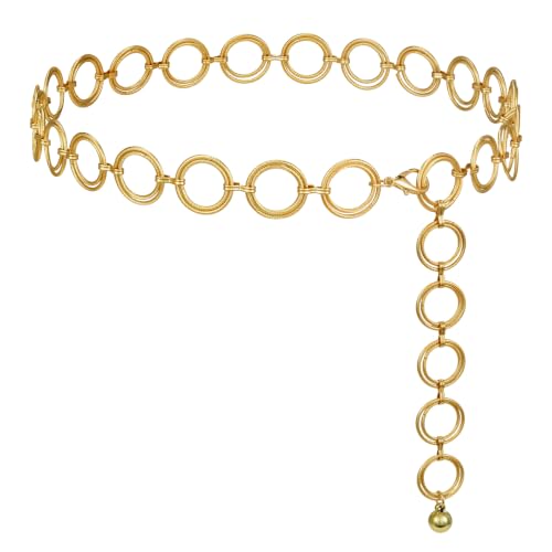 WERFORU Women Multilayer Gold Silver Metal Link Body Chain Belt Ladies Waist Chain Belts for Jeans Dress - color: C-antique Gold, size: Fit waist size below 26"