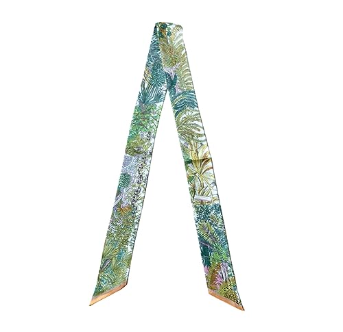 JERLA 100% Mulberry silk Scarf bag scarf Head Hair Ribbon Handbag Handle wrap Tie Bundle Neckerchief Scarf for women - color: Garden Green