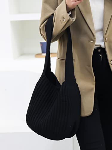 ENBEI Women's Crochet Tote Bag Knit Shoulder bag,Aesthetic Bag,Cute Eco-Friendly Tote for Travel,Daily Use,Gift Box Packaging - color: Black