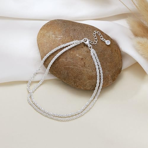 Ankle Bracelets for Women, 14K Gold Anklets for Women Waterproof Cuban Link Chain Layered Anklet Set Gold Ankle Bracelets for Women Summer Beach Foot Jewelry Gifts - color: 2 Silver with Zircon Chain