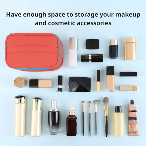 Meiyuuo Makeup Bag Large Cosmetic Bags for Women Girls Cute Travel Zipper Pouch Toiletry Organizer for Beauty Essentials Waterproof (Bright Red) - color: Orange Red