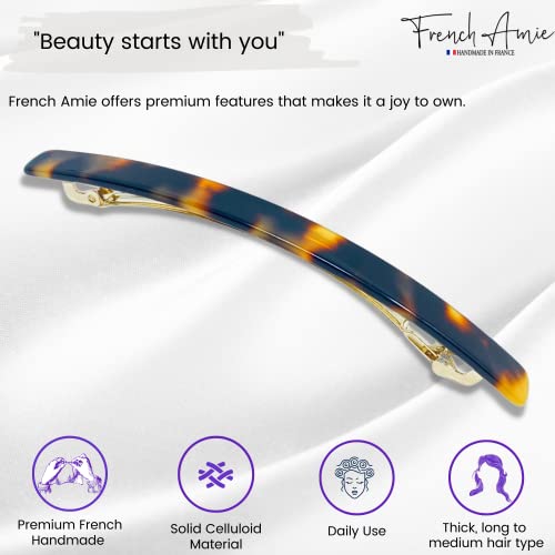 French Amie Long and Skinny Bar Yellow Tokyo Large 4 1/4" Celluloid Acetate Handmade Automatic Hair Clip Barrette with No Slip Sturdy Silver Clasp for Women and Girls, Made in France (Yellow Tokyo) - color: Yellow Tokyo
