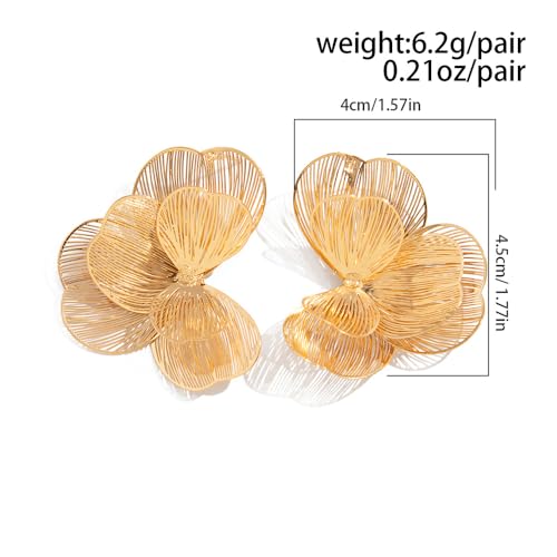 Gold Large Flower Dangle Earrings for Women Vintage Big Ginkgo Leaf Statement Silver Earring Trendy Oversized Floral Punk Jewelry Hip Hop Accessories - color: Small-Gold