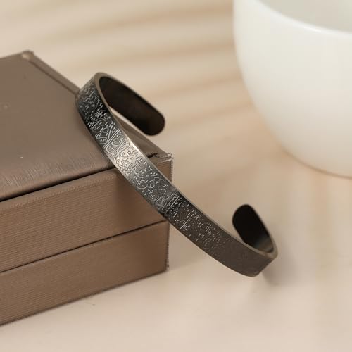 Qitian Islamic Jewelry Gifts for Women Allah Gold Bangles Bracelets Ayatul Kursi Arabic Cuff Bracelet for Women Men Islam Eid Ramadan New Year Gifts - color: G-Black-Thick-men