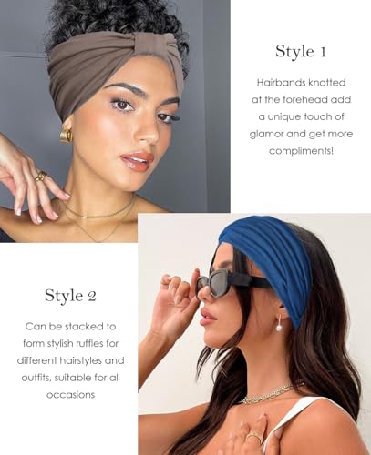 Artilady 7" Wide Headbands for Women Extra Large Stretchy Headwrap Soft Elastic Non Slip Head Bands Sports Yoga Running Hair Bands Boho Turban Hair Accessories 6 PCS - color: Solid color 2