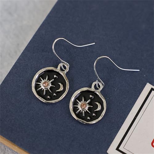 MALOYANVE Vintage Sun and Moon Drop Dangle Earrings for Women Unique lightweight Handmade Retro Boho Antiqued Gold Silver Round Coin Earrings for Women Jewelry - color: Silver