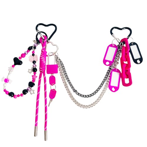 Hot Pink Keychain for Women, Bag Charm, Hand-Woven Nylon Rope Key Chain, Aesthetic Keychain, Bag Accessories Charms for Handbag, Backpack