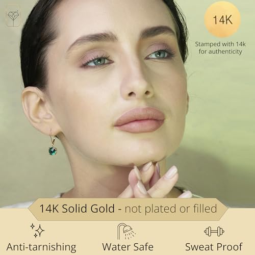 14k White or Yellow Gold Cushion Cut Gemstone Dangle Earrings for Women with 8mm Birthstones by MAX + STONE - color: Created-Emerald