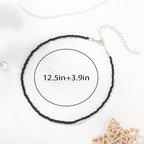 Tgirls Boho Choker Necklace Chain Rice Beaded Necklaces Seed Bead Necklace Accessory for Women - color: Black
