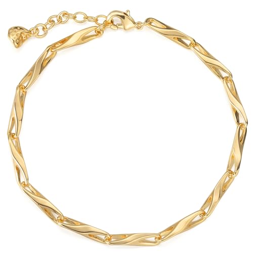 BENEIGE Women Bracelet 14K Gold Plated Paperclip Satellite Bead Ball Oval Cuba Cable Box Chain Daily Charm Layered Link Silver Bracelets Adjustable Jewelry - style: Link YB