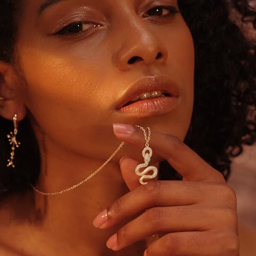 Fettero Animal Necklaces for Women 14K Gold Plated Charm Snake Necklace Elephant Bird Cat Butterfly Pendant Cute Dainty Necklace Jewelry - style: CZ Circle