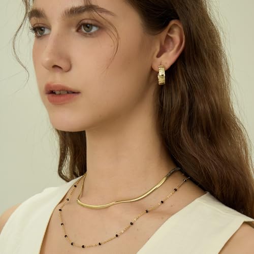ARSIS 18K Gold Plated Herringbone Necklace Snake Chain Choker Dainty Layered Hypoallergenic Jewelry Gift for Women - color: Gold Single Layer 3mm