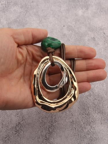 GelConnie Leather Necklace for Women Round Wooden Pendant Long Leather Choker Vintage Sweater Necklace Gold Chunky Boho Necklaces for Women - style: Boho Circle Necklace Gold