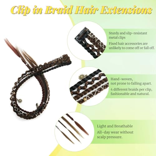 2PCS Boho Dreadlock Clip In Braids with Charms and Beads, Handmade Dreadlock Braids Hair Extensions Synthetic Braided Hairpieces for Women (Light Brown Mix 20 Inch) - color: Light Brown Mix, size: 20 Inch