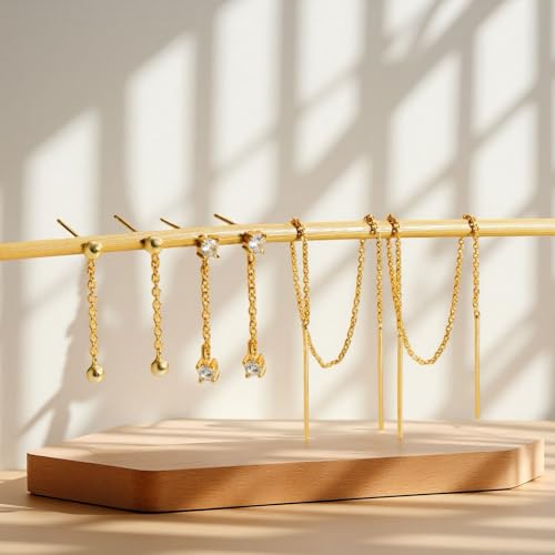 Trendy Zircon Tassel Chain Threader Earrings Set for Women Chain Dangle Earrings Dainty Rhinestone Hoop Earrings Set for Women Stack Jewelry Long Drop Ear Line - color: Gold-one ear-A