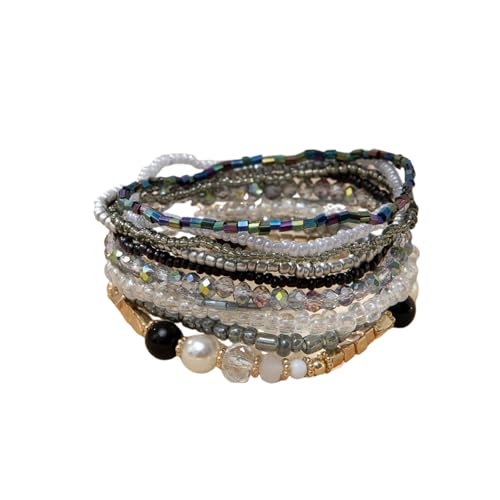 Caiyao Bohemian Multilayer Stackable Seed Beaded Bracelets Colorful Crystal Glass Beads Strand Bangle Bracelet BFF Wristbands Bracelet for Women Summer Beach Hawaii Jewelry Birthday Gifts - color: Gray