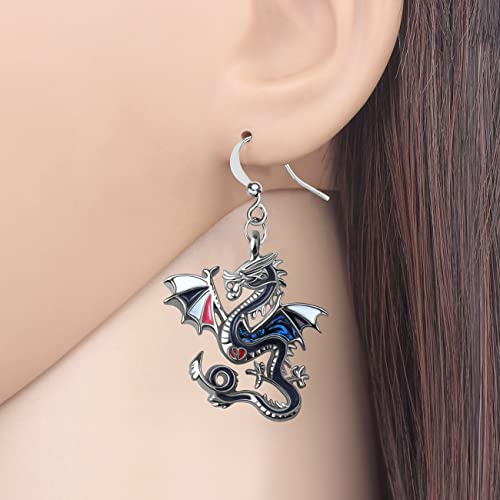 Enamel Alloy Dinosaur Fantasy Dragon Earrings Drop Dangle Unique Animal Jewelry For Women Dragons Gifts - color: Graphite Black