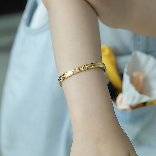 Qitian Islamic Jewelry Gifts for Women Allah Gold Bangles Bracelets Ayatul Kursi Arabic Cuff Bracelet for Women Men Islam Eid Ramadan New Year Gifts - color: T-Gold--toddlers