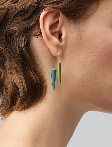 Trendy Dangle Earrings Set for Women, Colorful Aluminum Drop Earrings, 6 Pcs DIY Interchangeable Conical Beads, Lightweight Titanium Ear Hooks, Hypoallergenic and Not Easy To Fade - color: Light green Dark green Light blue