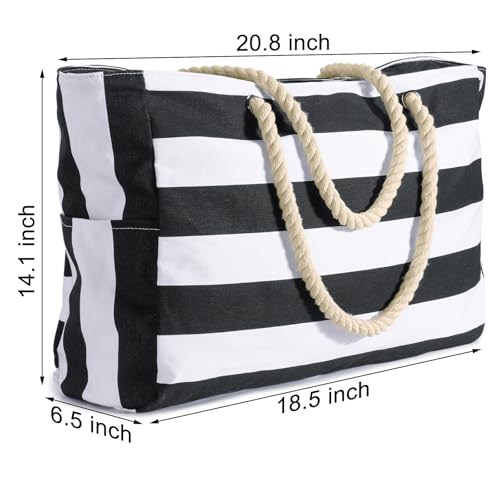 Becokan Beach Bag Large Beach Tote Bag for Women Waterproof Sandproof Swim Pool Bag With Zipper - color: Black
