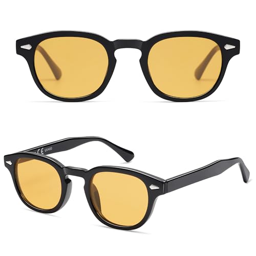 SOJOS Retro Small Round Sunglasses for Men Women Trendy Circle Style UV400 Lenses Unisex Sun Glasses SJ2251 - color: Black/Orange