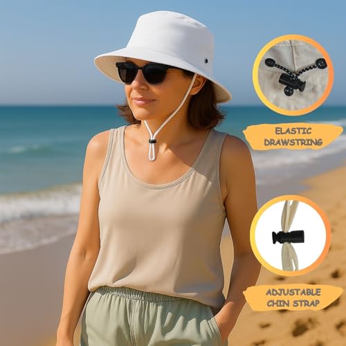 Wide Brim Nylon Sun Hat for Men Women Premium Packable Outdoor Fishing Hiking Hat Breathable Vent Holes Foldable for Beach - color: White