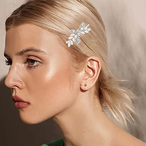 2 Pieces Rhinestone Bridal Hair Pins Leaf Bridal Wedding Hair Pins Crystal Hair Accessories Silver Rhinestone Jewelry Barrette for Brides Bridesmaids Flower Girls - color: Silver
