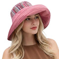 Wide Brim Sun Hat for Women Reversible Beach Hats Metal Wired Edge Gardening Hats, UPF 50+ Bucket Summer Hat - color: Pink Boho-style