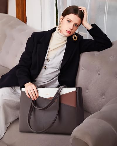 LOVEVOOK Laptop Tote Bag for Women, Office Work Bag Briefcase fit for 15.6 inch Laptop, Large Capacity Teacher Computer Bag Handbag Coffee/Brown/Beige - color: Coffee/Brown/Beige 15.6 Inch, size: 15.6 inch