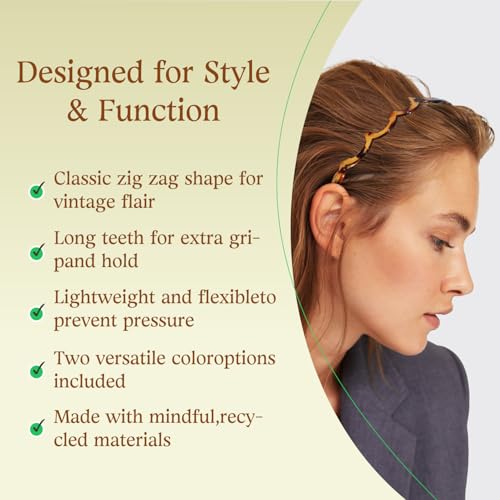 Zig Zag Headbands for Women, 3PC Fashion Comb Headband with Teeth, Wavy Hairbands for Slicked Back Styles, Best Gifts for Women - color: 3 pcs
