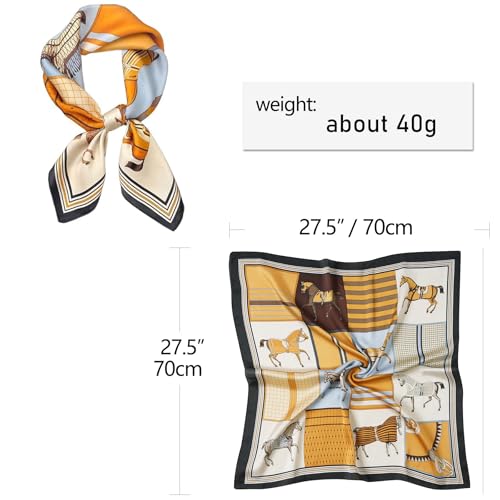 CHUNG Women's Scarf Hair Bandanas Square 27.5" Satin Wrap Fashion Pattern Scarves Emulation Silk Handbag Ribbons Necktie - color: Orange Horse