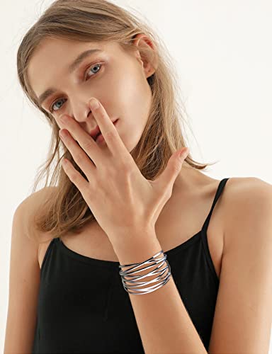 WOWORAMA Chunky Cuff Bracelets for Women Multi-layer Cross Wire Open Bangle Bracelet Adjustable Chunky Wide Open Wrist Arm Cuffs Wrap Bracelet Gold/White Gold - color: White-Gold Cross Wire Cuff