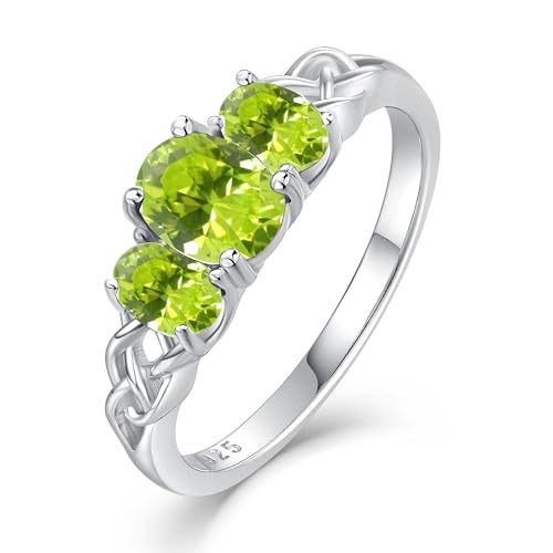 Celtic Birthstone Rings for Women 925 Sterling Silver Celtic Knot Ring 3-Stone Promise Rings for Her Wife Birthday Anniversary Wedding Jewelry - color: 08-Aug-Peridot