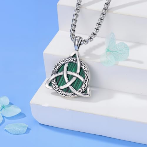 Celtic Necklace for men Sterling Silver Celtic Knot Triquetra Triangle Trinity Necklace Gift for Men - color: A-Green