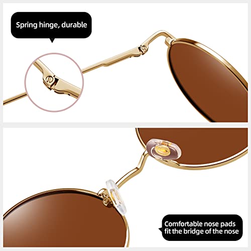 MEETSUN Small Round Polarized Sunglasses for Men Women Metal Retro Hippie Circle Sun Glasses Driving Festival Cosplay UV400 - color: Black / Gray + Gold / Brown