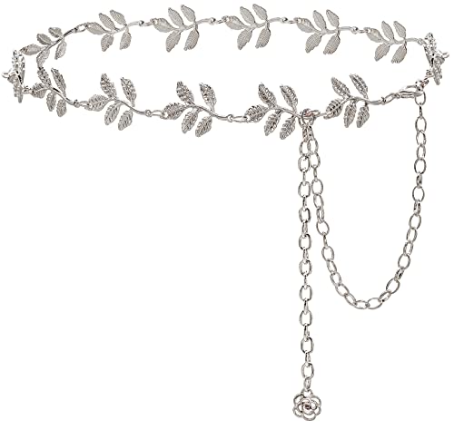 Metal Waist Chain Body Belly Belt Chains Jewelry Accessories for Women - color: Leaf Silver, size: L: 53.1 in