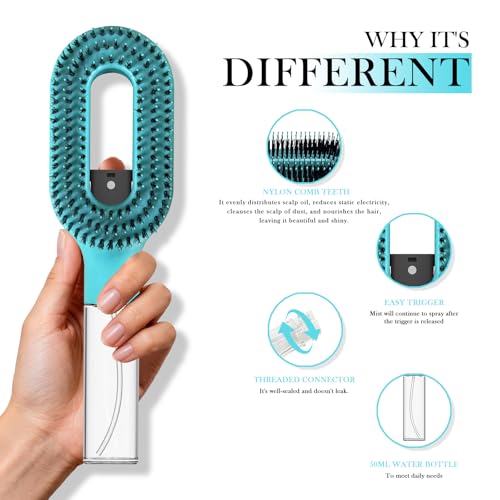 2-in-1 Manual Non-Electric Detangler Hair Brush with Built-In Mister Spray, Wet & Dry Detangling Brush for Curly, Wavy & Straight Hair, No-Tangle Anti-Frizz Brush，Reservoir 50ml.(Green) - color: Green