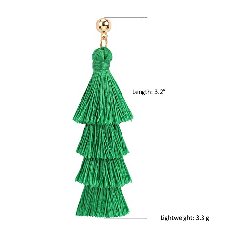 BaubleStar Tassel Earrings Handmade Tiered Thread Tassel Dangle Earrings, Multi Colors - color: Forest Green