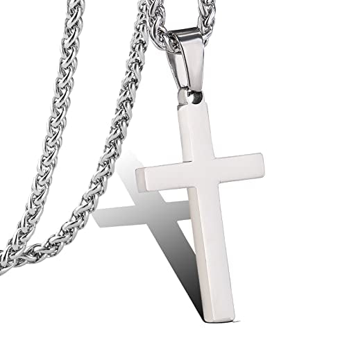 P. BLAKE Cross Necklace for Men Boys- Stainless Steel Cross Pendant with 16-24 Inches Chain Christian Religious Jewelry Gifts - size: 16 inches, style: Silver Pendant 1.2*0.7