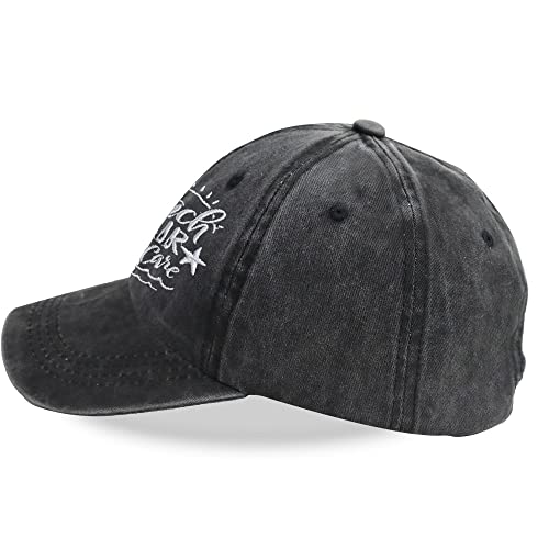 HHNLB Beach Hair Don’t Care Hat, Washed Cotton Adjustable Embroidered Baseball Cap - color: Embroidered Black