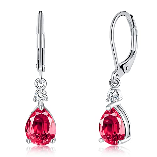 CiNily Teardrop Leverback Dangle Earrings for Women Hypoallergenic 14K Gold Plated Cubic Zircon Drop Earrings Fashion Crystal Earrings for Girls Jewelry Christmas Gifts - color: White Gold-Red CZ