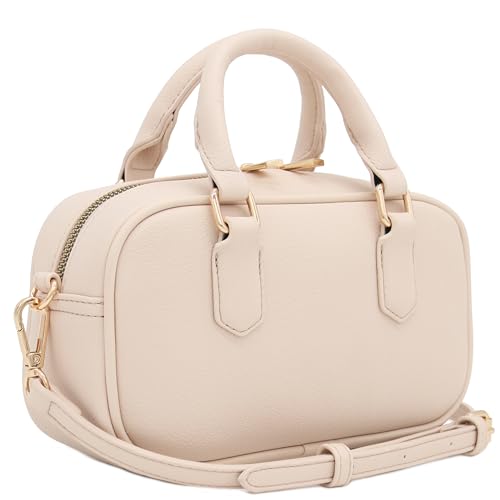 FashionPuzzle Mini PU Leather Satchel Purse Top Handle Crossbody Bag - color: Nude