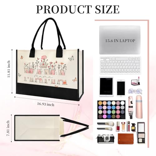 Mom Mama Bag - Large Tote Bag for Women, Beautiful Floral Print Mothers Day Gifts for Mom, New Mom Birthday Gifts, Durable Reusable Grocery Bags for Shopping Beach Travel Work