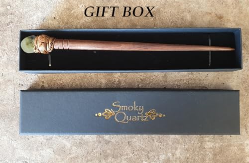 Natural Tumbled Healing Gemstone Crystal Wooden Hair Stick Handmade Gifts Boho Reiki by Smoky Quartz (Prihenite) - color: Prihenite