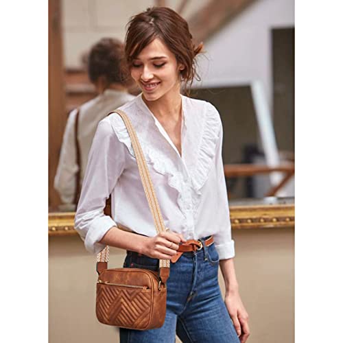 BOSTANTEN Quilted Crossbody Bags for Women Vegan Leather Purses Shoulder Handbags with Wide Strap - color: Brown
