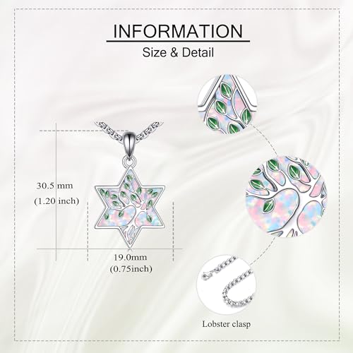 ONEFINITY Tree of Life Necklace 925 Sterling Silver Abalone Shell Celtic Knot Pendant Necklace for Women Jewelry - style: White Opal Star David