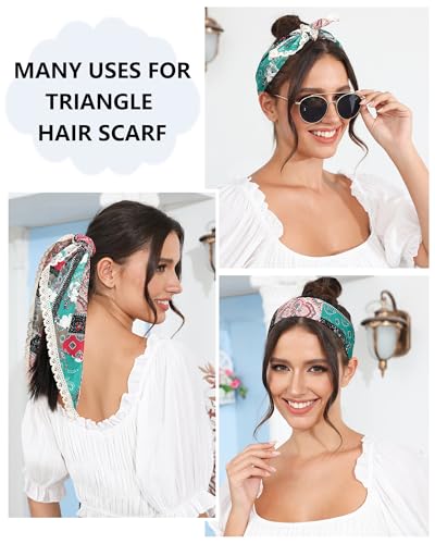 AWAYTR 3Pcs Hair Bandanas Head Kerchief for Women Girls Tie-Back Boho Hair Scarf Headband Bandana Triangle Head Scarf - color: Brown / Green / Pink