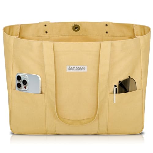HOMESPON Large Canvas Tote Bag for Women Everything Bag with Pockets and Laptop Sleeve - color: Yellow