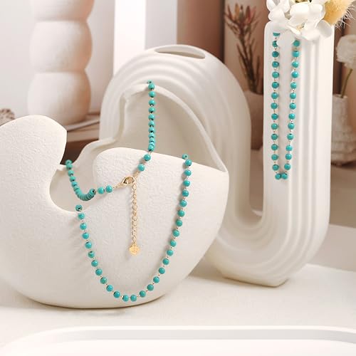 CANEVINKA Bohemian Beaded Choker Necklace 18K Gold Plated Bead Pendant Necklace Vintage Handmade Jewelry for Women - style: Green Beaded Necklace